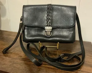 Rare Vintage Black Leather Patricia Nash Bianco Crossbody Organizer Handbag Bag thumbnail 1
