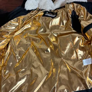 Nicole Miller New York Womens Black Gold Puffer Jacket Metallic Hooded Size M‎ thumbnail 3