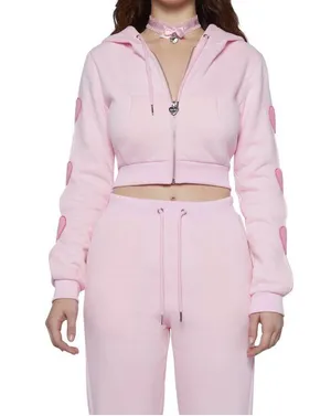 Dollskill Sugar Thrillz cut out heart sleeve baby pink crop hoodie sweater XS NEW thumbnail 2