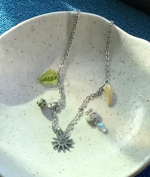 Handmade boho vintage funky fairy style quality Czech glass beads mix stainless steel necklace🌝🍃 thumbnail 2