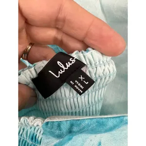 Lulus Strapless Midi Dress Womens XL Blue Tropical Floral Smocked Slit NWT thumbnail 3