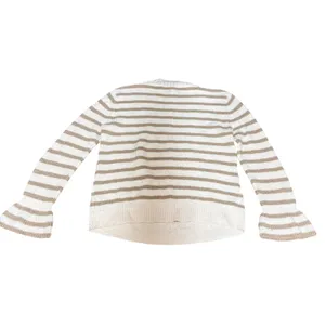 LOFT Mock Neck Striped Sweater Size Medium Flare Long Sleeve‎ White Brown Wool thumbnail 8