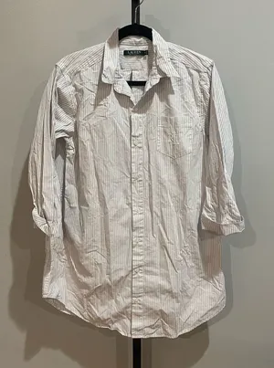 Lauren Ralph Laure Cotton Sleep Shirt Striped Light Pink Size Medium thumbnail 1