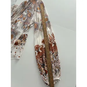 Free People Blouse Womens M White Floral Run Free Balloon Sleeve Tie Front Silky thumbnail 16