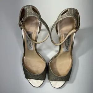 Jimmy Choo Annie D'Orsay Glitter Sparkle Ankle Strap Sandals Heels thumbnail 7