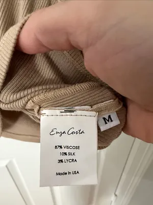 Enza Costa Tan Ribbed Cropped Mock Neck Tee medium. thumbnail 3