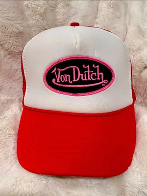 Von Dutch Red & White Trucker Hat with Pink Logo thumbnail 1
