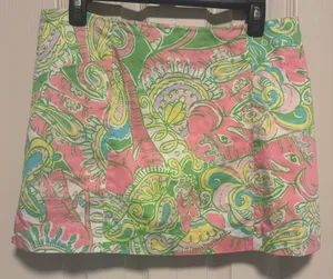 Lilly Pulitzer Pink Green Paisley Print Cotton A-Line Skirt Size 6 thumbnail 1