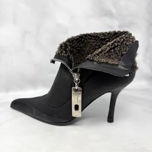 Giuseppe Zanotti Vicini Vintage Y2K Shearling Zip Pointed Ankle Booties Black 36 thumbnail 3