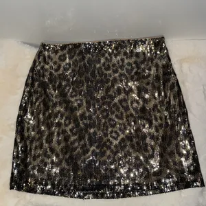 Altar'd State Leopard Sequin Mini Skirt Women’s S Small Brown Tan Black thumbnail 6