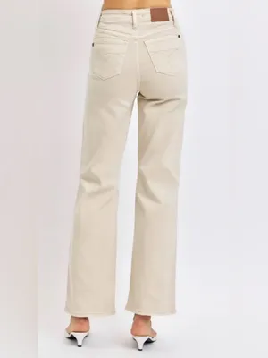 Judy Blue‎ High-Rise Distressed Wide-Leg Jeans in Cream Sz 15/32 thumbnail 3
