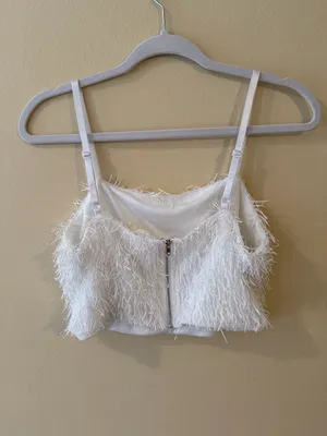 Altar'd State White Fuzzy Feathered Cropped Camisole thumbnail 3