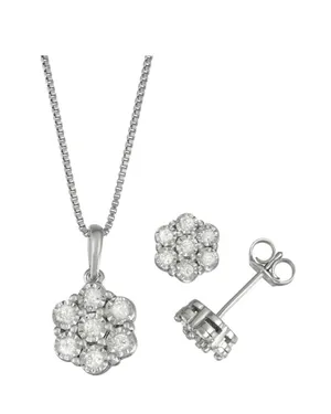 14K White Gold Over Sterling Silver 0.50 CTW Diamond Earrings and Necklace Set thumbnail 2