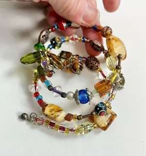 Multicolored bracelet multilayered memory wire wrap bracelet confetti glass coil thumbnail 1