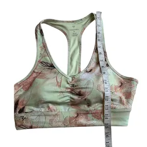 YOGASMOGA Women Mint Green Floral Racerback Ruched V-Neck Sports Bra Medium NEW thumbnail 4