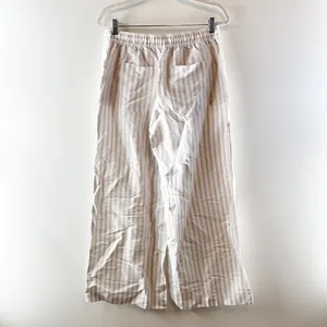 LOFT Linen Blend High Rise Wide Leg Striped Pants Cream Tan Beige Medium thumbnail 5