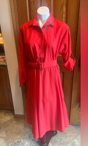 Vintage 1980’s Shirt Dress MC II SQUARED Hy-Tea Wide Red Belt Size Large XL thumbnail 1