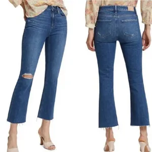 PAIGE Colette‎ Crop Flare Jeans Blaine Destructed Medium Wash Distress 28 thumbnail 2