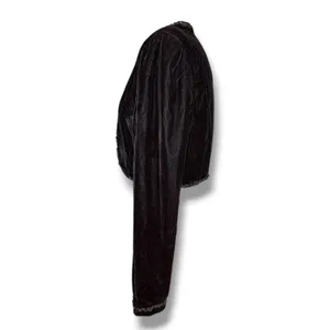 Vintage Black Velvet Bolero Cropped Jacket Beaded Trim Open Front Evening Shrug thumbnail 4