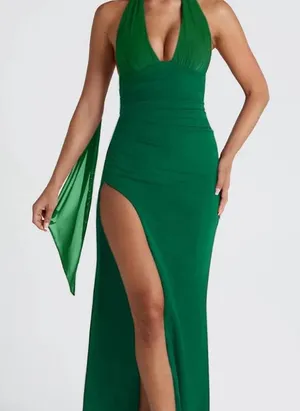 Elegant Emerald Backless Dress Green Size L thumbnail 1