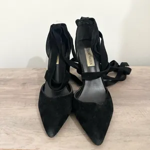 STEVE MADDEN bryony suede black point toe heels lace up elegant 5.5 thumbnail 2