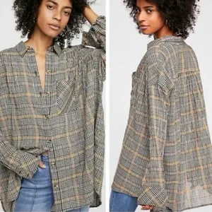 Free People Break My Stride Oversized Plaid Long Sleeve Button Up Shirt Size XS thumbnail 2