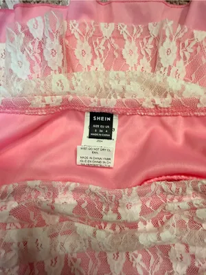 SHEIN Pink Lace Tiered Mini Skirt with White Satin Bows thumbnail 3