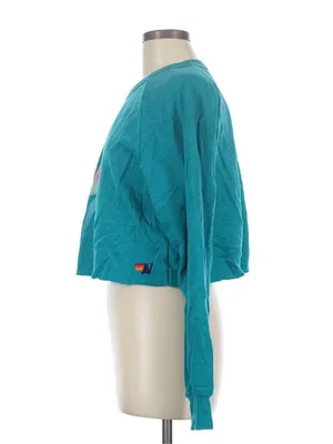Aviator Nation Teal Cropped Sweatshirt with Gradient Lightning Bolt thumbnail 4