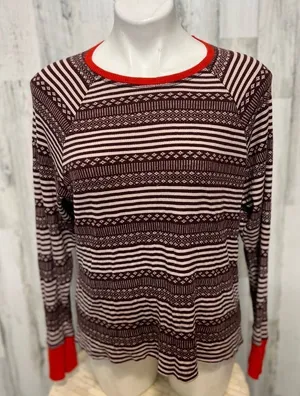 Aerie Thermal Top Womens Medium Purple Pink Geometric Striped Red Cuff Long Slee thumbnail 1
