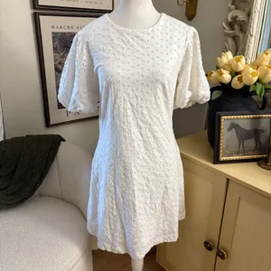 FREE PEOPLE Apricot Rose Mini‎ Dress Lace Eyelet Open Back in White Size Medium thumbnail 3