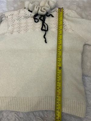 ZARA Ivory Lace Knit Sweater Ruffle Collar Bow Coquette Preppy Academia Small thumbnail 7