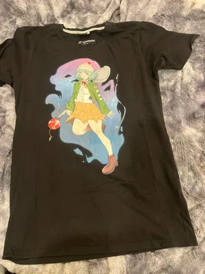 Black Graphic Short Sleeve Tee with Colorful Anime Print thumbnail 1