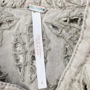 Free People Moto Jacket Women 4 Brown Olive Eyelet Embroidered Linen Cotton thumbnail 9