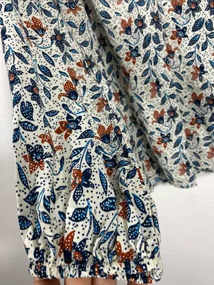 Velvet by Graham & Spencer White Floral V-Neck Blouse with Blue & Brown Accents thumbnail 4