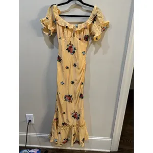 Free People Bali Santa Cruz Maxi Dress Floral Embroidered Cutout Ruffle Size XS thumbnail 5