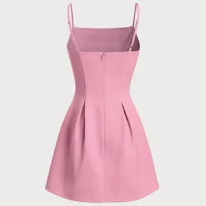 Rihoas Pink Square Neck Slip Pleated Mini Dress thumbnail 6