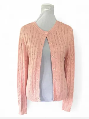 Women's Cable Knit Button-Up Cardigan Sweater - Pink thumbnail 5