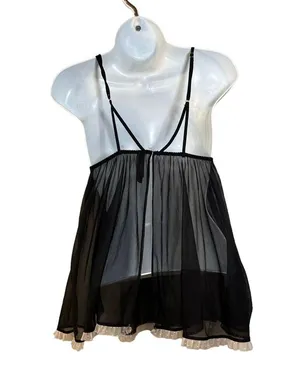 Victoria's Secret Sheer Black Pink Babydoll Lingerie Top Size Small thumbnail 2