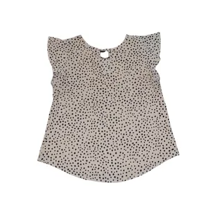 Papermoon Tan and Black Polka Dot Blouse Size Large Flutter Sleeves Chic Office thumbnail 3