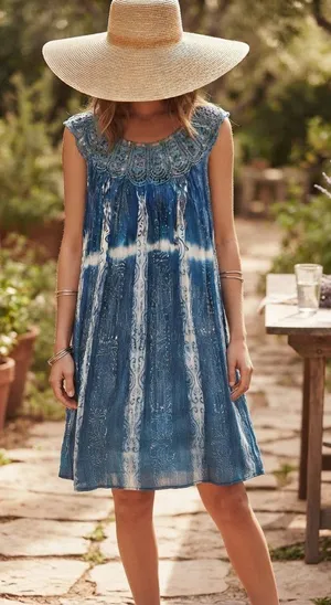 Shoreline Blue Tie-Dye Crochet Trim Sundress Size M thumbnail 1