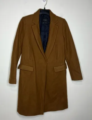 Zara Basics camel colored wool blend midi coat one‎ snap size XS thumbnail 1