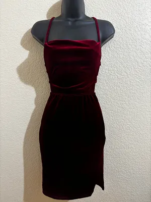 SheIn Strappy lace up backless Velvet Bodycon Dress in Burgundy thumbnail 5