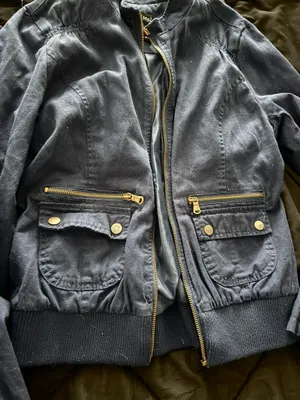 {WET SEAL} Navy Blue Bomber Jacket with Gold Hardware - Large thumbnail 2