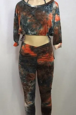 Tye Dye Ruched Pants and Crop Top Multiple thumbnail 1