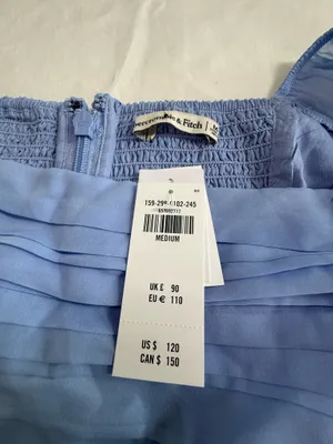 Abercrombie and fitch chiffon midi dress puff sleeve blue new thumbnail 5