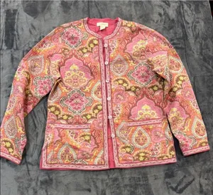 Appleseed's Reversible Quilted Jacket Womens Pink Paisley Floral M thumbnail 1