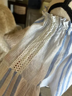 Girl krazy 100% cotton off shoulder coastal Beach boho stripe white blue top M thumbnail 4