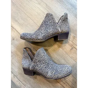 Lucky Brand Leopard Print Calf Hair Ankle Boots Brown Black Block Heel Size 8M thumbnail 2