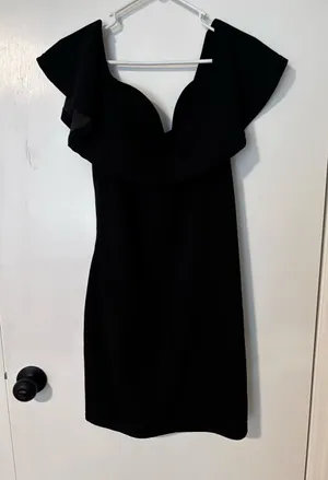 David's Bridal Black One-Shoulder Ruffle Sheath Dress thumbnail 1