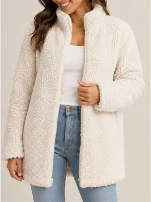 Banana Republic Ivory Sherpa Zip Up Fleece Jacket Teddy Coat thumbnail 1